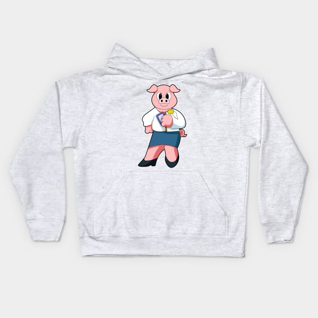 Pig as Secretary with Skirt Kids Hoodie by Markus Schnabel